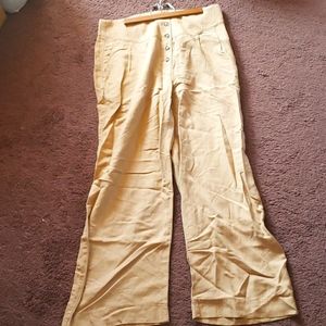 Super High Waisted Linen-Blend Button Fly Wide Leg